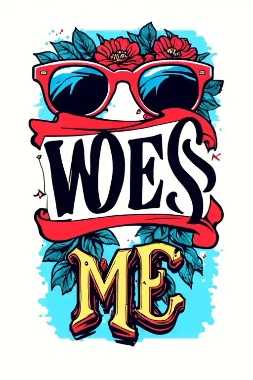 A Pair Of Sunglasses With The Words 'Woes Me' Incoporated