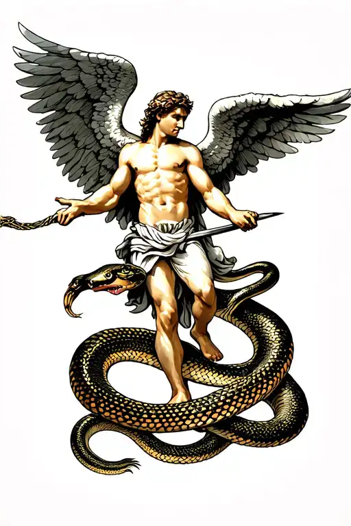 Saint Michael The Archangel Slaying Snake Wrapped