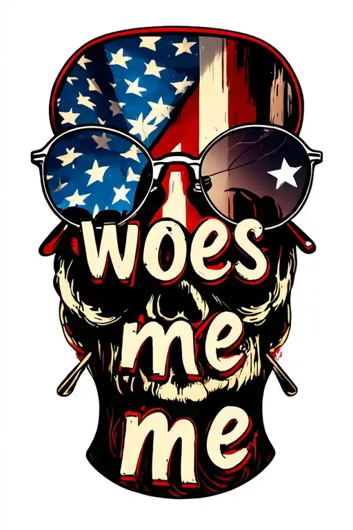 A Pair Of Sunglasses With The Words 'Woes Me' Incoporated Into The Lenses