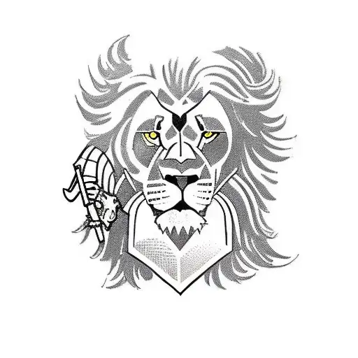 A Hunting Scene With A Lion Wearing Spartan Armor And A New-school Style Gun