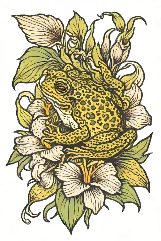 Toad And Iris Flower