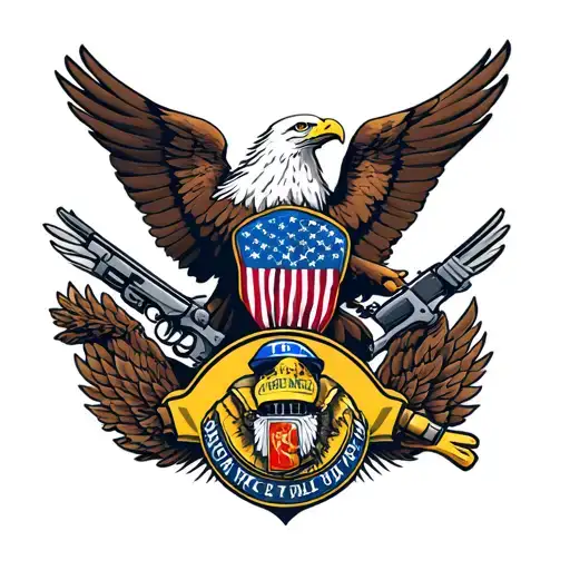 American Eagle With Police And Firefighters