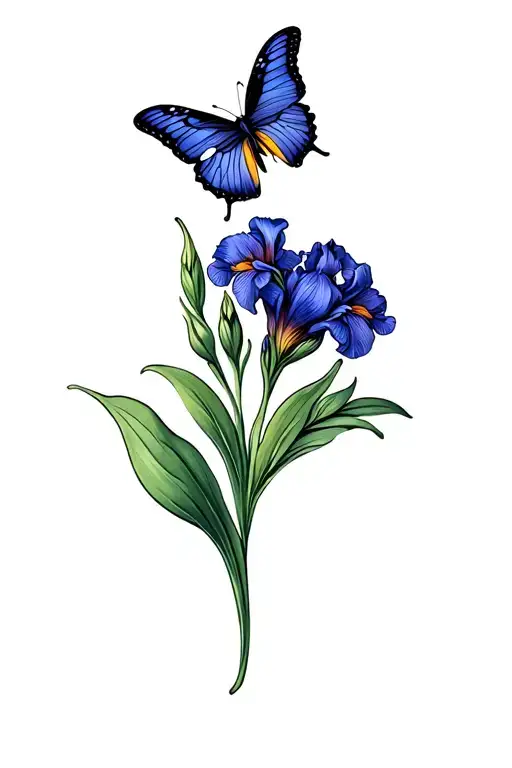 Iris Flower And Butterfly Perched