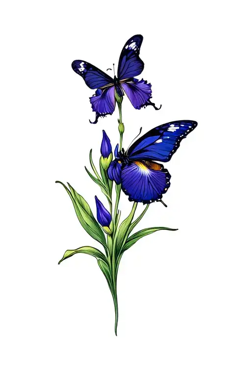 Iris Flower And Butterfly Perched