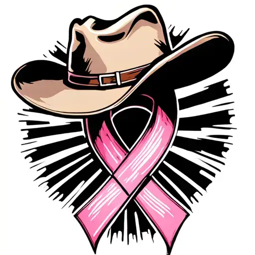 Cancer Ribbon With A Cowboy Hat On Top