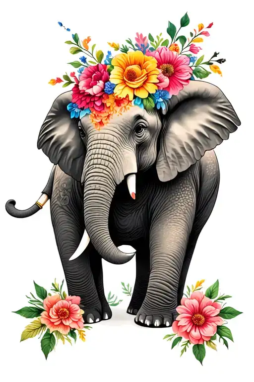 Elephant With Flowers