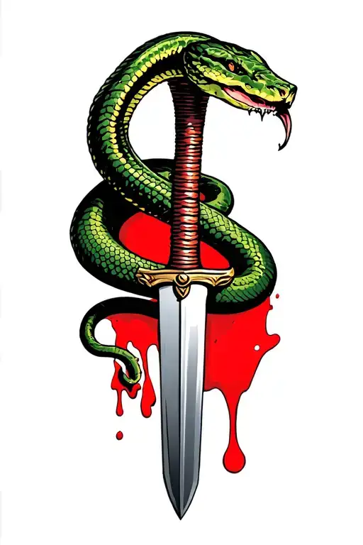 Snake Wrapped Around Dagger Being Stabbed With Blood