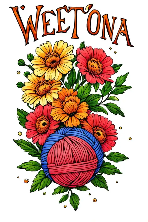 The Name Weetona With Flowers And Yarn Ball