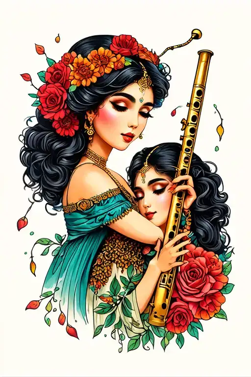 Flute With Anaya & Ahana Around It