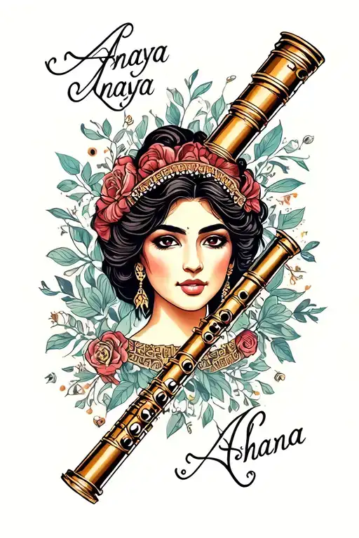 Flute With Anaya & Ahana Names Around It