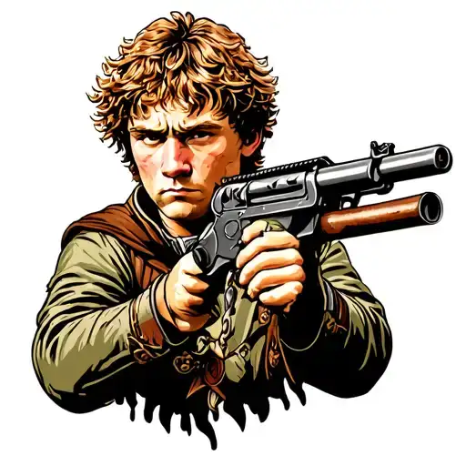 Samwise Gamgee Carrying A Machine Gun