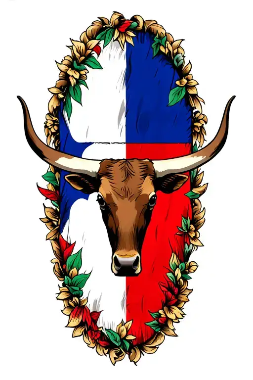 Longhorn With Texas Flag Intertwined