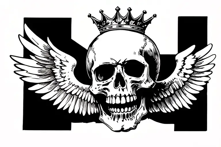 Skull With Crown And Wings Spread Wide