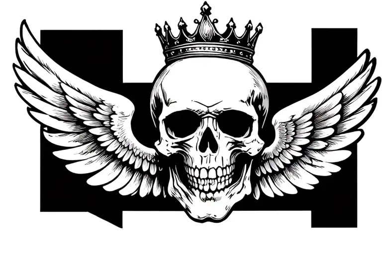 Skull With Crown And Wings Spread Wide