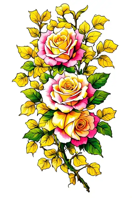 Pink And Yellow Roses Vine