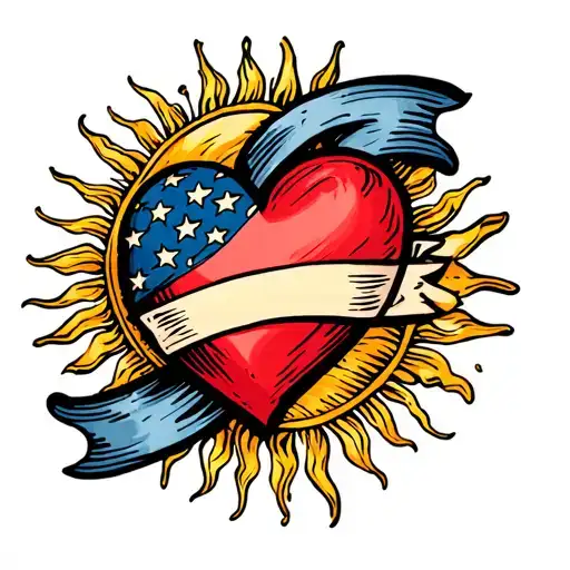 Traditional Sailor Jerry Heart With Banner And Sun