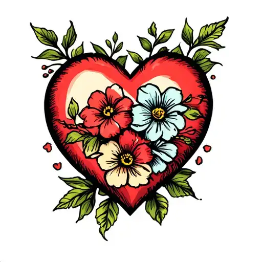 Traditional Sailor Jerry Heart With Flowers