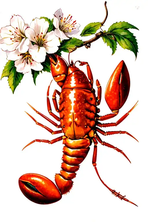 American Traditional Crayfish And Apple Blossom