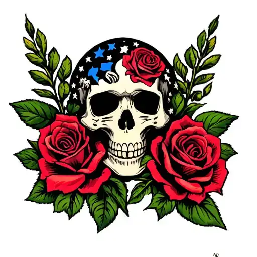 Skull And Roses Intertwined