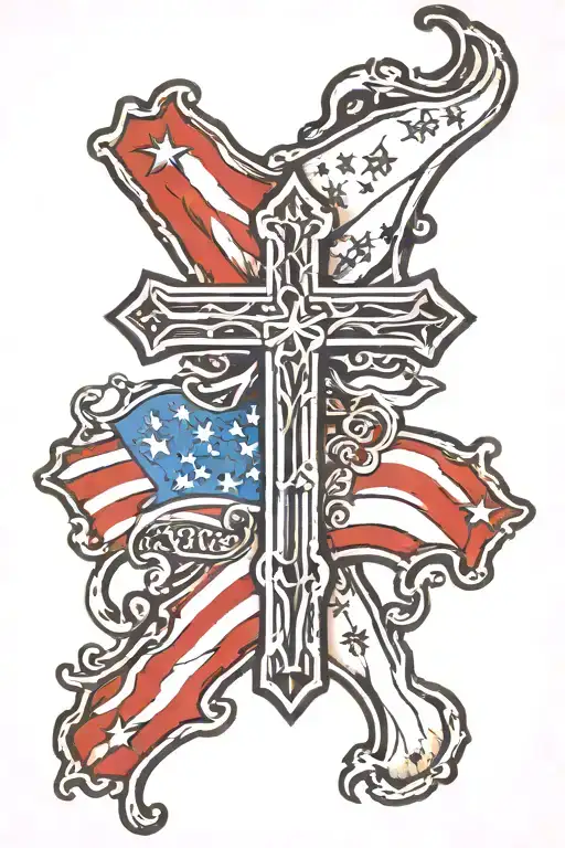 Cross With An American Flag Background