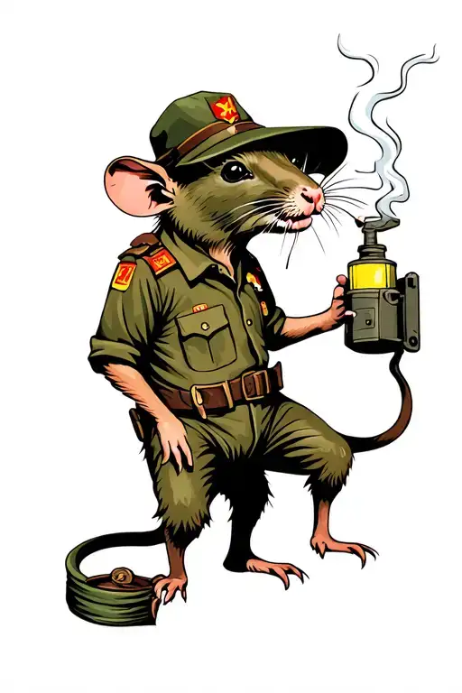 Rat Dressed In Vietnam Era War Clothing Smoking A Cigarette And Holding A Flashlight