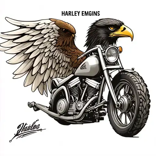 V Twin Harley Engine With Eagle Wings