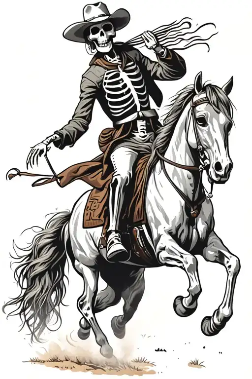 Skeleton Cowboy On Horse Riding