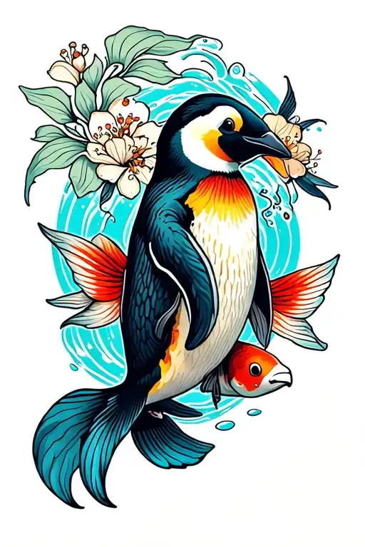 Penguin And Koi Fish