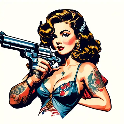 Pin Up Girl Holding Gun