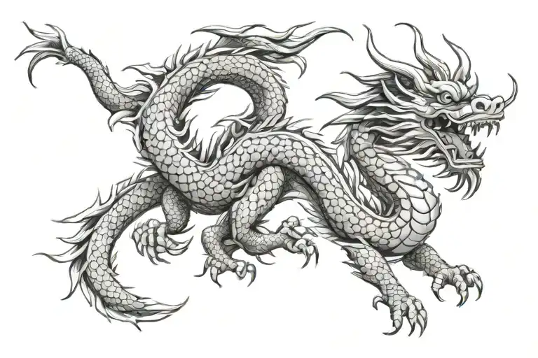 Japanese Dragon With Long Body Black And Grey Tattoo Hd Quality