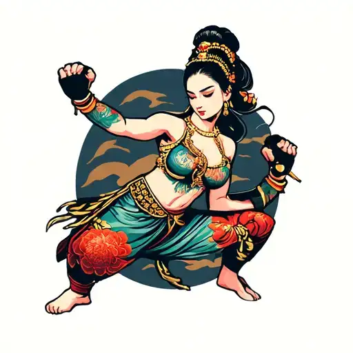 Woman With A Thai Short In A Stance Fighting