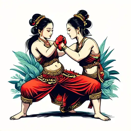 Woman With A Thai Short In A Standing Stance Fighting