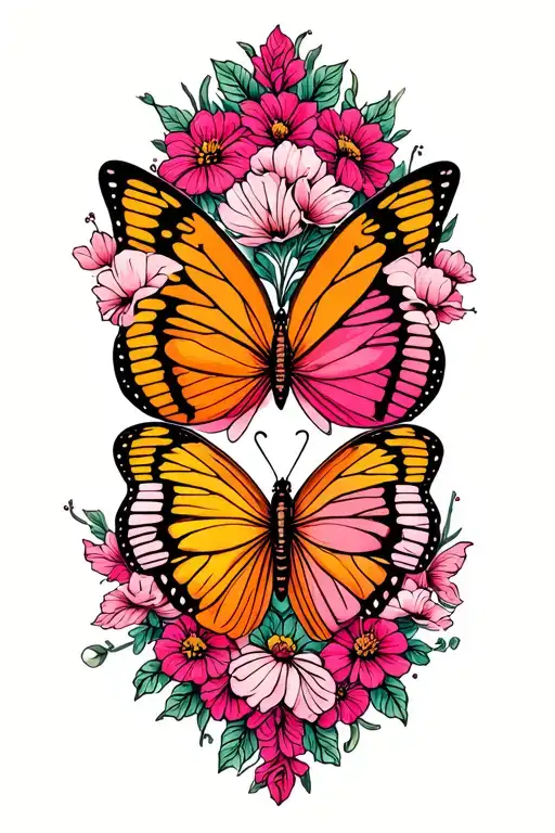 Pink And Orange Yellow Butterfly