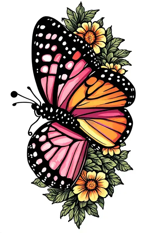 Pink And Orange Yellow Butterfly