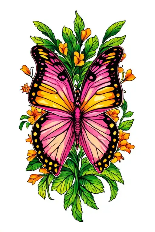 Pink And Orange Yellow Butterfly