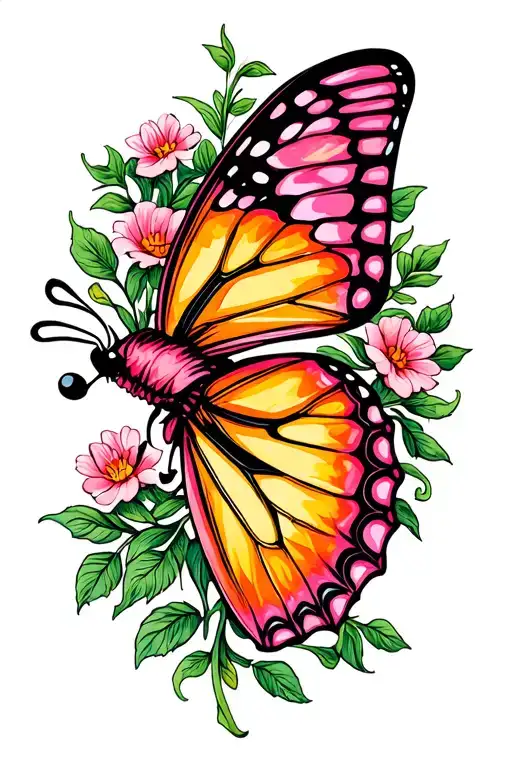 Pink And Orange Yellow Butterfly