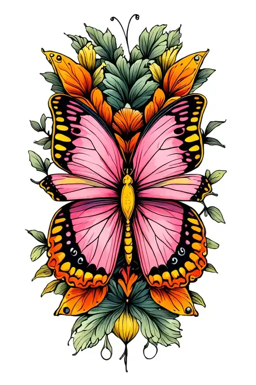 Pink And Orange Yellow Butterfly
