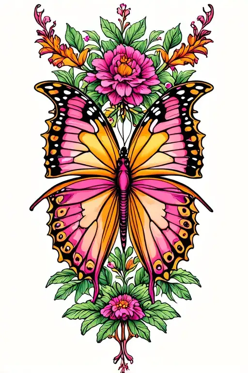 Pink And Orange Yellow Butterfly