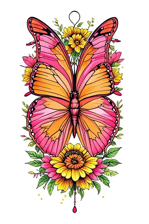 Pink And Orange Yellow Butterfly