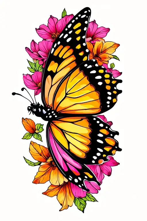 Pink And Orange Yellow Butterfly