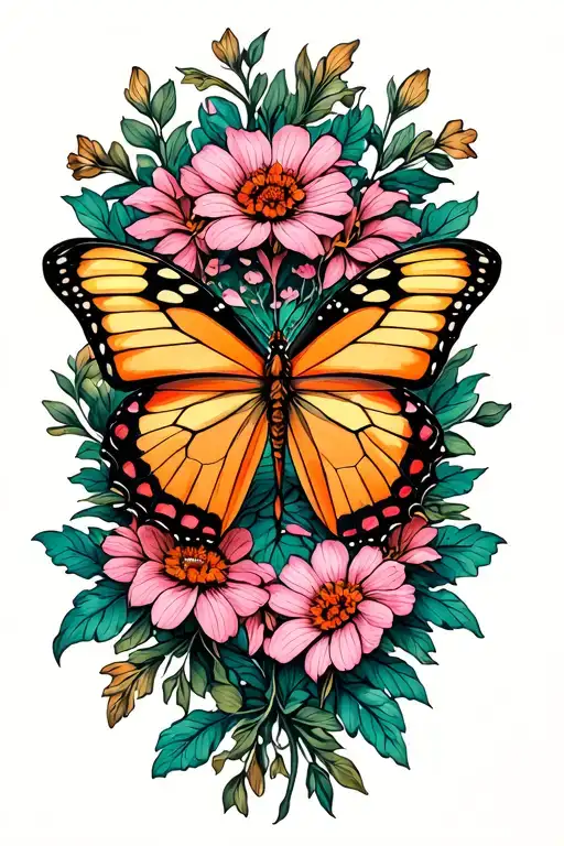Pink And Orange Yellow Butterfly