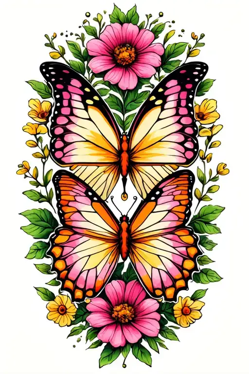 Pink And Orange Yellow Butterfly