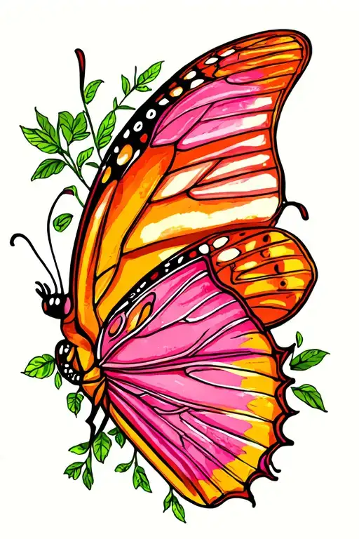 Pink And Orange Yellow Butterfly