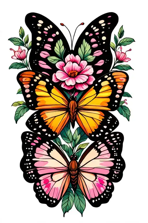 Pink And Orange Yellow Butterfly