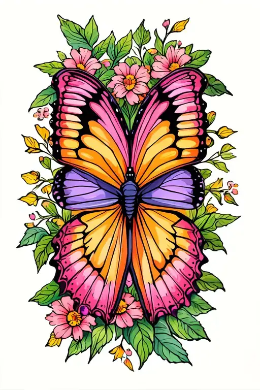 Pink And Orange Yellow Butterfly