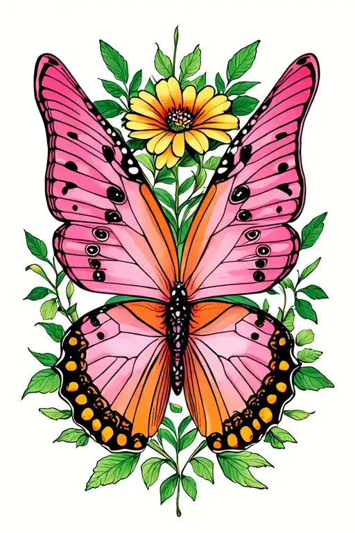 Pink And Orange Yellow Butterfly