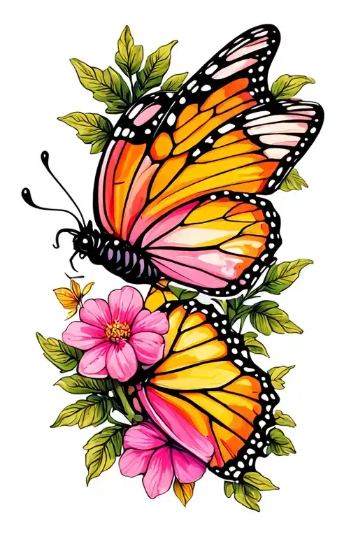 Pink And Orange Yellow Butterfly