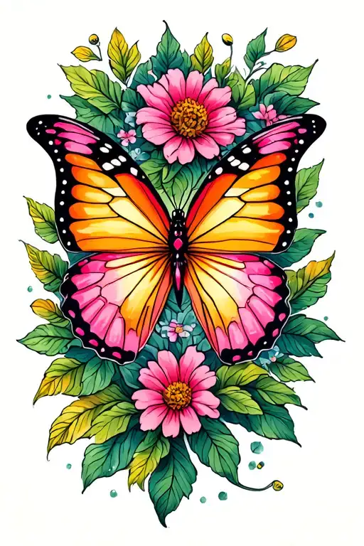 Pink And Orange Yellow Butterfly