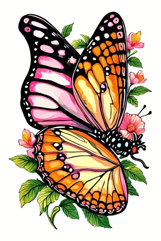 Pink And Orange Yellow Butterfly