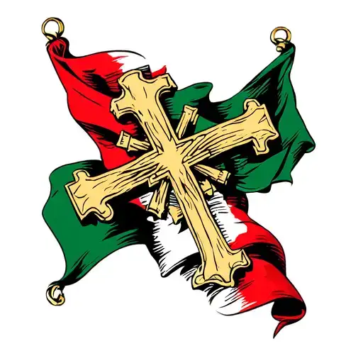 Catholic Cross Wrapped In Italian Flag Intertwined